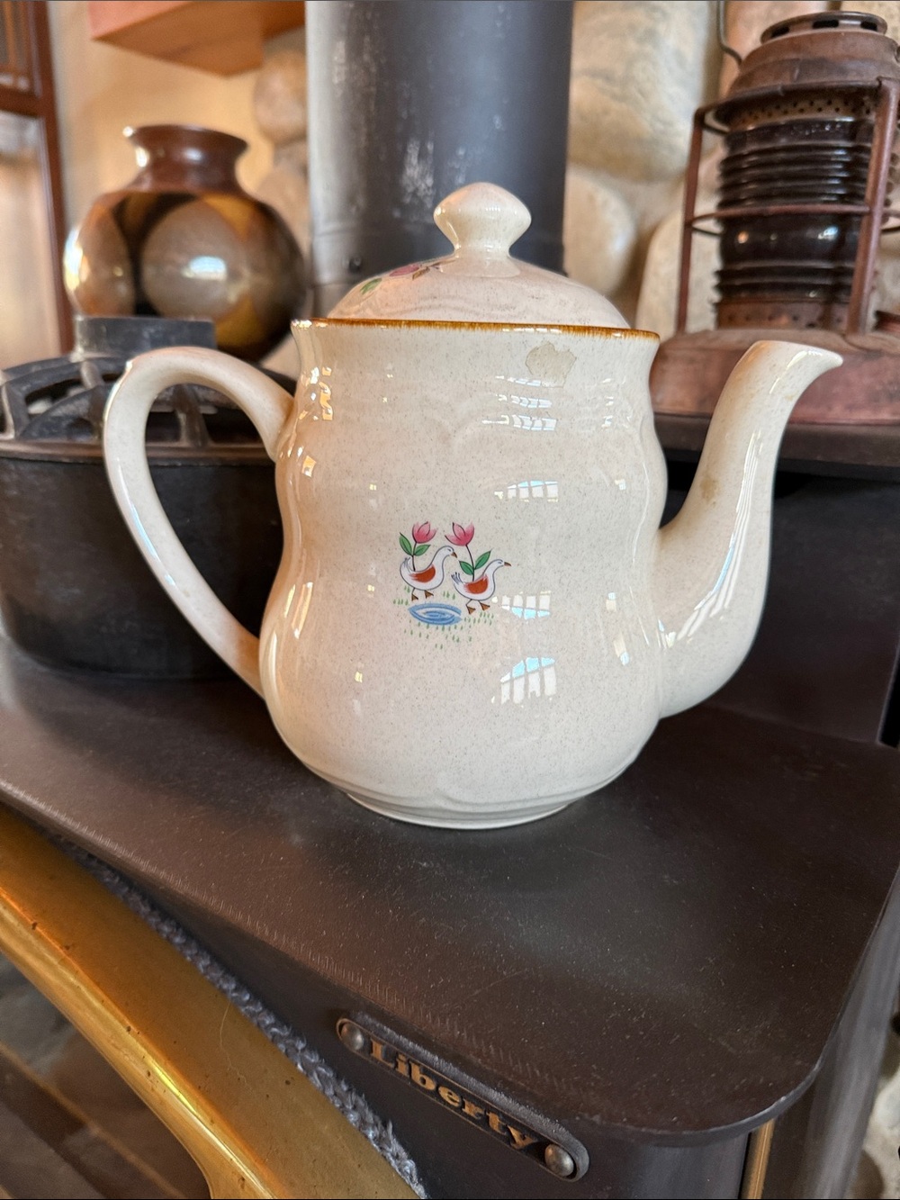 Vintage International Heartland Cream Ceramic Teapot with Cottage Floral Motif - Picture 2 of 4